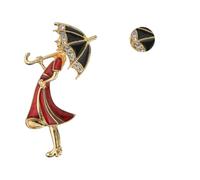 Abaodam Broche en Alliage Créative Forme Fille sous Parapluie avec Pierres Brillantes Badge Goutte D’Huile Rouge Accessoire de Fête Chic pour Femmes Broche Dessin Animé Élégante Tenue
