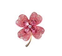 Abaodam Broche en Cristal Trèfle à Quatre Feuilles Strass Rose, Épingle Élégante Femme, Accessoire Mode Polyvalent, Maintien Vêtement, Bijou pour Robe et Tailleur, Taille Petite, Style