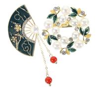 Abaodam Broche Fantaisie Vintage 2pcs en Alliage, Épingle Décorative D'éventail et Ronde, Accessoire Élégant pour Vêtements Femme, Facile à Porter