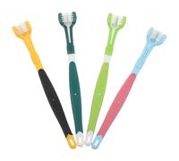 Abaodam Brosse à Dents pour Chien et Chat 4 Pièces à 3 Têtes Brosse Dentaire Souple en Plastique Couleurs Lumineuses Nettoyage Complet pour Chiots et Animaux de Compagnie