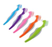 Abaodam Brosses à Dents et Manche en Pp pour Dentier à Double Tête Lot de 5 Poils Souples en Nylon Soins Doux pour Personnes Âgées, pour Maisons de Retraite et Voyages