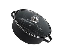 Abaodam Casserole en Fonte Noire avec Conduit de Fumée, Résistance à L'usure et Chauffage Uniforme pour Patates Douces, Châtaignes et Ailes de Poulet Rôties