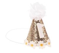 Abaodam Chapeau d'anniversaire Conique pour Garçon et Filles Chapeau de Fête Paillettes Dorées Marguerites Accessoire Léger et Confortable pour 1Er Anniversaire Fille Garçon Décoration