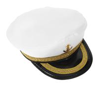 Abaodam Chapeau de Capitaine Blanc pour Homme Polyester Résistant Bande Dorée Brodée Bord Incurvé Anti-Soleil Accessoire de Costume Marin pour Fête Navigation et Décoration