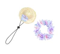 Abaodam Chapeau de Paille Hawaïen pour Chien et Chat 2 Pièces, Accessoire D'été Léger et Respirant, Guirlande Tropicale Violette pour Fête, Vacances Plage et Photo, Taille Ajustée Animaux