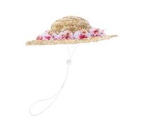 Abaodam Chapeau De Paille pour Chien Casquette Fleurs Corde De Serrage Ajustable Accessoire De Costume