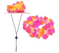 Abaodam Chapeau Hawaïen pour Animaux de Compagnie Guirlande Rouge Fleurie, Costume D’été Tropical 2 Pièces pour Chiens et Chats, Tenue Décontractée pour Fêtes et Photos Plage
