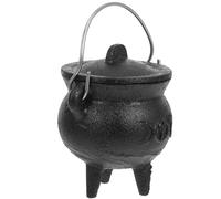 Abaodam Chaudron Sorcière Décoratif avec Effet Faux Feu et Symbole Lune Pot Fonte Robuste pour Festival et Accessoires Sorcière Ornement Unique pour Bureau ou Rituels