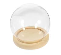 Abaodam Cloche en Verre Transparente Ronde avec Socle en Bois Naturel Dôme de Présentation 18 CM pour Fleurs Préservées Décoration Terrarium pour Jardinage et Centre de Table