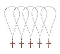Abaodam Collier Croix en Bois Naturel Sculpté la Main, Pendentif Religieux Unisexe, Lot de 5 Pièces, Bijou Chrétien Spirituel Léger et Confortable pour Prière et Usage Quotidien