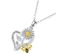 Abaodam Collier Cœur Tournesol avec Pendentif Abeille pour Femme Élégant et Original Cadeau Anniversaire et Fête Chaîne Inoxydable