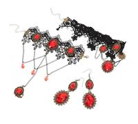 Abaodam Collier Gothique Dentelle Noire avec Pierre Rouge Ras Du Cou Élégant pour Cosplay Vampire Bijoux Steampunk Femme pour Halloween et Soirées à Thème