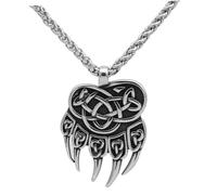 Abaodam Collier Homme Inoxydable Viking Forme de Griffe Ours Pendentif Scandinave Double Face pour Hommes Cadeau pour Fêtes et Clubs