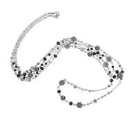 Abaodam Collier Long Bohème à Double Rangs pour Femme Perles Résistantes Couleur Noir Collier Pendentif Fleur Vintage Bijoux Fantaisie Superposés Accessoire pour Pulls et Fêtes