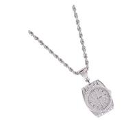 Abaodam Collier Pendentif Cadran Zircon Incrusté Hip-Hop Argenté Chaîne Torsadée en Acier Inoxydable, Montre Collier Homme pour Soirées, Bars et Clubs
