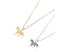 Abaodam Collier Pendentif Cheval Ajouré Acier Inoxydable Doré, Chaîne Fine, Bijou Polyvalent pour Filles et Femmes, Présent Amitié ou Saint-valentin, Lot de 2 Pièces