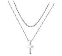 Abaodam Collier Pendentif Croix en Acier Titane Argenté, Design Simple et Chic, Peau Sensible, pour Fête Dansante ou Bar, Style Mode pour Homme et Femme