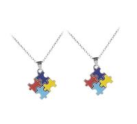 Abaodam Collier Puzzle de Sensibilisation à L'Autisme 2 Pièces Bijoux Créatifs en Alliage Léger Pendentifs Colorés 4 Pièces Présent pour Fête et Décoration