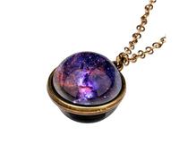Abaodam Collier Univers en Acier Inoxydable Pendentif Sphère Lumineuse Double Face Design Rétro Ciel Étoilé pour Homme et Femme pour Soirées et Voyages