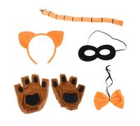 Abaodam Costume Chat Orange Garçon Fille avec Oreilles Serre- Queue Noeud Cravate Mitaine et Masque Noir pour Carnaval Cosplay Fêtes