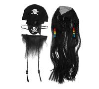 Abaodam Costume Pirate Fausses Barbe Cache-œil Perruque Accessoire Cosplay Halloween Soirée Thème