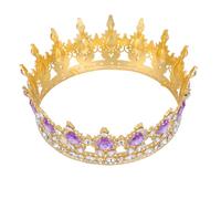 Abaodam Couronne Ronde Vintage Strass Grosse Taille 12,5 Cm Or et Violet pour Mariée et Demoiselle D'honneur, Accessoire Coiffure Princesse pour Bal, Anniversaire et Fête