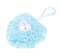 Abaodam Coussin d'Alliances de Rose Boîte Transparente, Décoration Fleurs et Strass, Porte-Alliance Romantique pour Cérémonie Nuptiale Bleu Clair, Taie d'oreiller pour Alliances