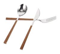 Abaodam Couverts de Camping Inox 3 Pièces Manches Effet Bois, Kit Vaisselle Maison et Fêtes, Fourchette Cuisine et Cuillère Ergonomiques, Ustensiles Légers et Solide pour Repas en Plein