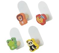 Abaodam Crochets Adhésifs Muraux Fixation sans Perçage Facile en Bois pour Garçon et Filles 4pcs, Design Animal, Résistants à L'usure, pour Chambre D'garçon et Filles