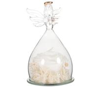 Abaodam Décoration Fleur Éternelle sous Cloche avec Ange Blanc Rose Préservée Romantique Ornement pour Saint Valentin et Mariage