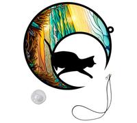 Abaodam Décoration Murale en Acrylique à Suspendre, Chat Lune Fenêtre | Ornement Artistique pour Cour et Chambre, sans Bavure ni Odeur, Motif Chat et Lune, Format Acrylique