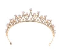 Abaodam Diadème de Mariée Baroque en Cristaux et Perles Dorées Couronne Princesse Adulte Vintage Légère pour Cérémonie Accessoire Chic Mariage et Anniversaire Serrage-Tête Élégant et