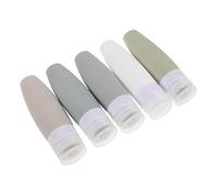 Abaodam Ensemble 5 Flacons de Voyage Souples en Silicone 90 Ml, Bouchon à Clapet Étanche, Rechargeables, Conformes Bagages Cabine, pour Shampoing Lotion Cosmétiques, Accessoires