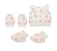 Abaodam Ensemble Bébé 3 Pièces Anti-griffures en Coton Doux, Bonnet Naissance Coloré Arc-en-ciel, Couvre-pieds et Mitaines, Présent -né et Soin Bébé