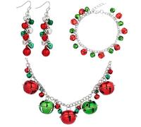 Abaodam Ensemble Bijoux de Noël 3 Pièces pour Femmes - Collier Pendentif Clochette Colorée, Bracelet Clochette de Noël Réglable, Boucles D’oreilles Pendantes Festives - Accessoires