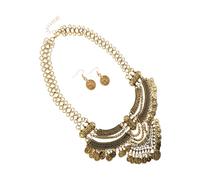 Abaodam Ensemble Collier Statement et Boucles D'oreilles Vintage en Métal Doré, Style Bohème-punk avec Chaîne Épaisse, pour Femme, Festival et Usage Quotidien, Taille Courte Confortable