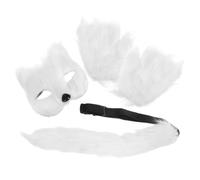 Abaodam Ensemble D'accessoires de Costume de Chat Masque D'animal à Fourrure Blanc pour Halloween Moufles et Queue Réutilisables pour Carnaval et Mascarade