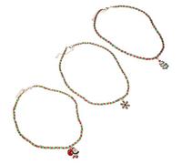 Abaodam Ensemble de 3 Colliers Ras-du-cou de Noël pour Femme Perles Rouges et Vertes, Pendentifs Père Noël, Sapin et Flocon, Bijoux de Fêtes D'hiver pour Tenue Festive