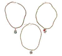 Abaodam Ensemble de 3 Colliers Ras du Cou de Perles Rouges et Vertes Pendentifs Père Noël, Sapin et Flocon de Neige, Bijoux Festifs de Noël pour Femmes, Accessoires Légers et Confortables