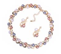 Abaodam Ensemble de Bijoux Femme Doré Perles Multicolores, Chaîne de Cou Distinctive et Boucles D’oreilles Assorties, Accessoires Chics pour Mariage, Anniversaire et Fêtes Élégantes