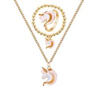 Abaodam Ensemble de Bijoux Licorne pour Femmes - Collier en Alliage Doré Bracelet Élastique et Bague Assortie - sans Décoloration Accessoire Fantaisie pour Soirées Fêtes et Présents