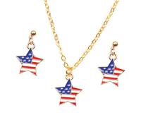 Abaodam Ensemble de Bijoux pour Femme Collier Drapeau Américain en Alliage Or et Boucles D'oreilles Étoiles, Chaîne Réglable, Présent Jour de L'indépendance