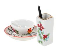 Abaodam Ensemble de Vaisselle Miniature pour Maison de Poupée en Céramique Bol Grand Poulet Assiette Marguerite Baguettes Cerises et Cuillère Accessoires la Cuisine Décoratifs pour