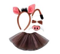 Abaodam Ensemble Déguisement Cochon 4 Pièces pour Garçon et Filles - Serrage-tête Oreilles en Tissu Doux, Nez et Queue, Jupe Tulle Café - Jeu de Rôle Carnaval Halloween Fête Cosplay