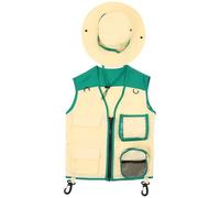 Abaodam Ensemble Gilet D'explorateur Vert pour Garçon et Filles 2 Pcs - Chapeau D'exploration Extérieur Respirant à Larges Bords - Gilet Léger et Confortable pour Activités Plein Air,