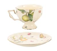 Abaodam Ensemble Tasse à Cappuccino en Céramique avec Soucoupe, Design Vintage Romantique et Fleurs, Résistance Vieillissement, Grand Bord pour Usage Domestique