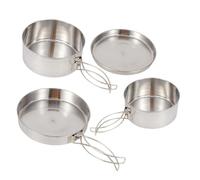 Abaodam Ensemble Ustensiles Cuisine De Camping Acier Inoxydable 4 Pièces Portables pour Randonnée Pique- 2-3 Personnes Léger Compact Rapide Chauffe