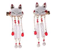 Abaodam Épingle à Cheveux Chinoise avec Pompon Suspendu Barrette Renard à Poils Sanglier pour Femmes Accessoire Élégant pour Cosplay et Fêtes An