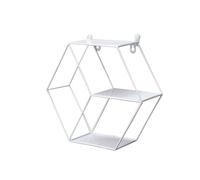 Abaodam Étagère Murale en Bois et Fer Blanche de Rangement Hexagonale Décoration Créative Facile à Fixer Mur, Rangement Élégant et Unique pour Salon