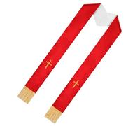 Abaodam Étole de Mariage Réversible Brodée de Croix Pompons Châle de Clergé Double Face en Satin 135 CM Accessoire Religieux pour Cérémonie de Mariage à L’Église Étole de Pasteur Rouge